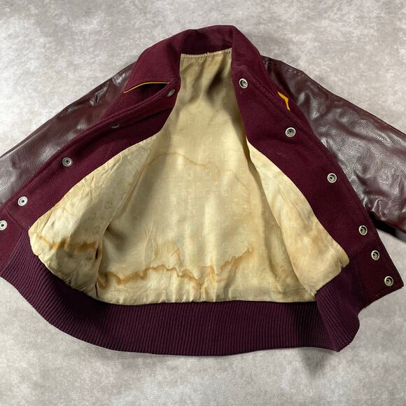 Youth 70s 80s R Patch Varsity Letterman Leather Jacket - Picture 3 of 7
